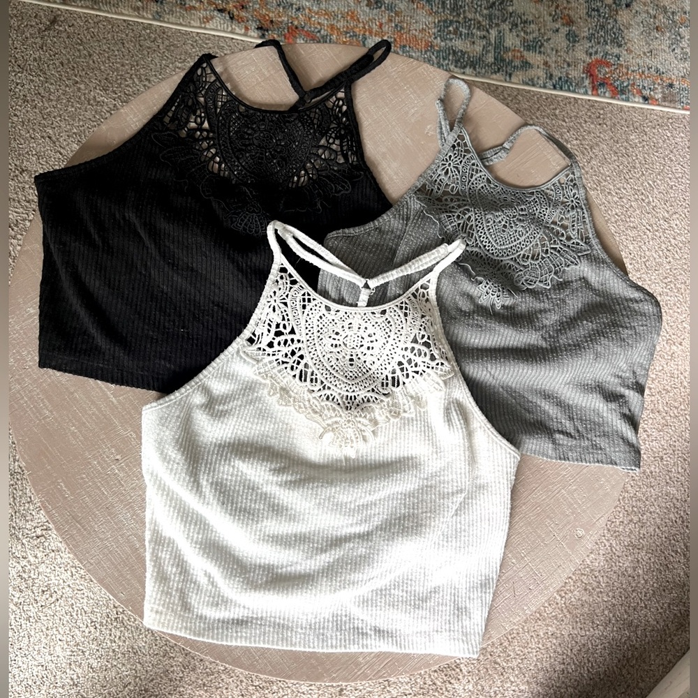 SO Crochet Detail Tank Tops - Black, Mint, White